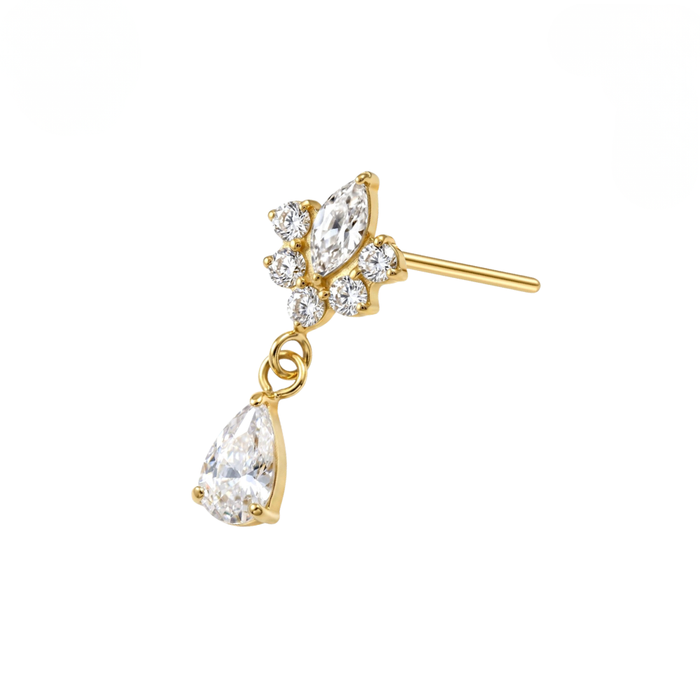 G23 Titanium Lotus Teardrop CZ Dangling Threadless Labret Accessory Top