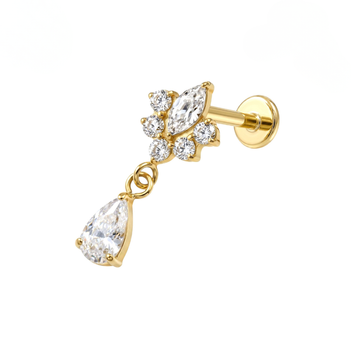 G23 Titanium Lotus Teardrop CZ Dangling Threadless Flatback Stud