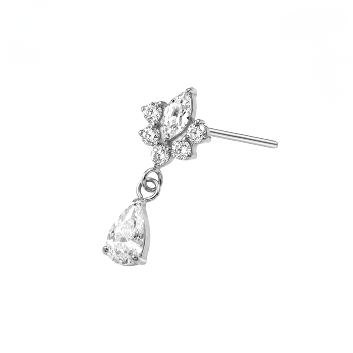 G23 Titanium Lotus Teardrop CZ Dangling Threadless Labret Accessory Top