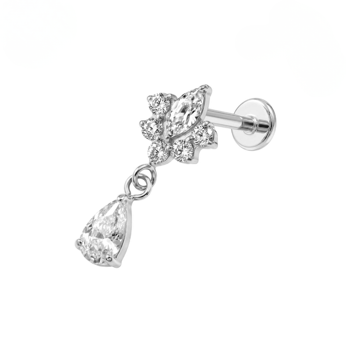 G23 Titanium Lotus Teardrop CZ Dangling Threadless Flatback Stud