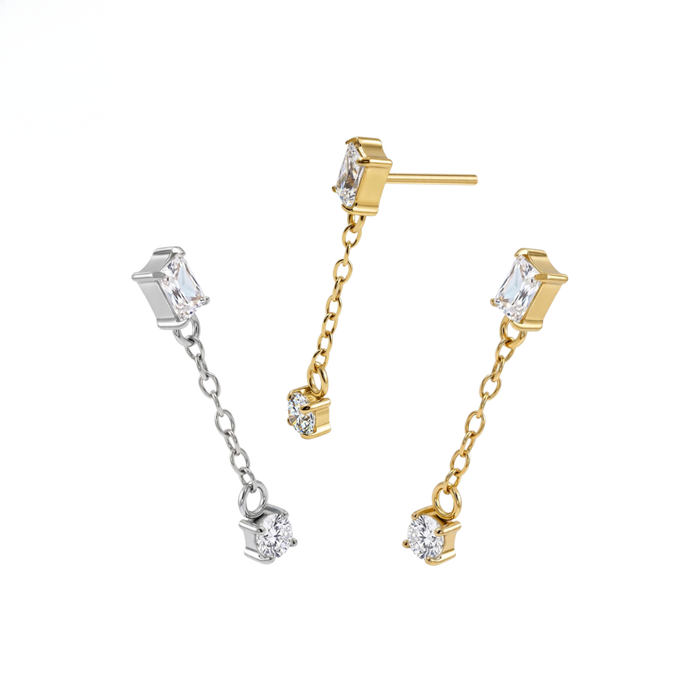G23 Titanium Baguette CZ Chain Drop Threadless Labret Accessory Top