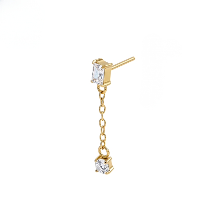 G23 Titanium Baguette CZ Chain Drop Threadless Labret Accessory Top