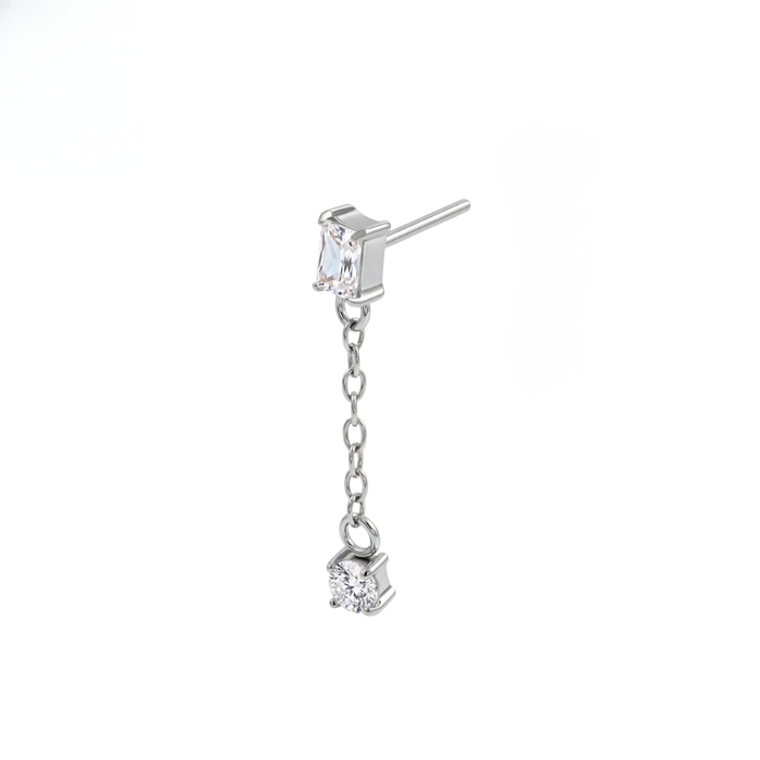 G23 Titanium Baguette CZ Chain Drop Threadless Labret Accessory Top