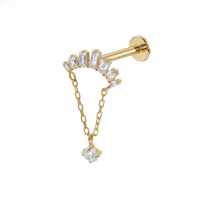 G23 Titanium Baguette Arc Chain Drop Threadless Flatback Stud