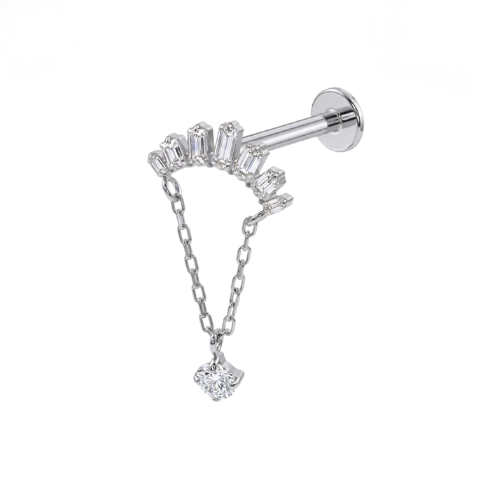 G23 Titanium Baguette Arc Chain Drop Threadless Flatback Stud