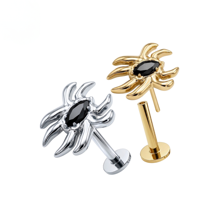 G23 Titanium Spider Black CZ Threadless Flatback Stud