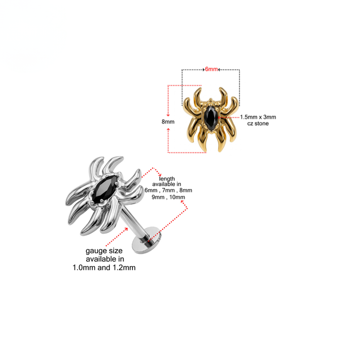 G23 Titanium Spider Black CZ Threadless Flatback Stud