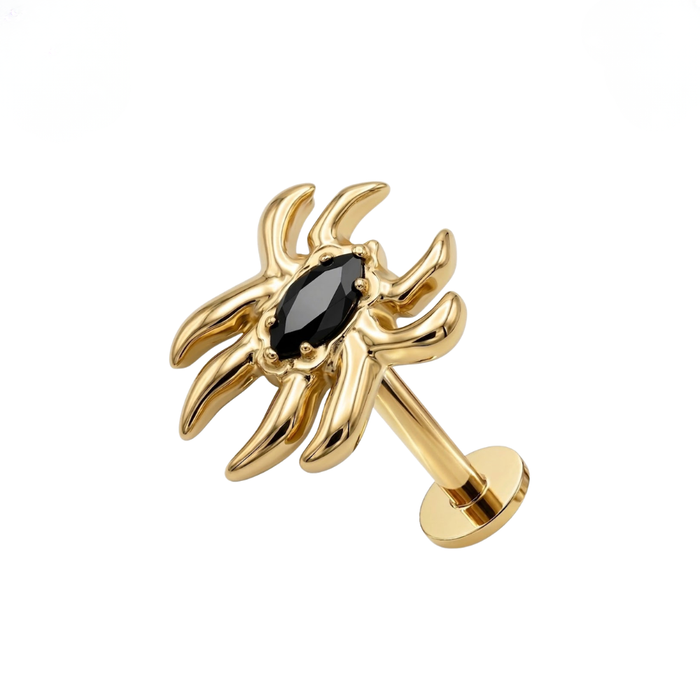 G23 Titanium Spider Black CZ Threadless Flatback Stud