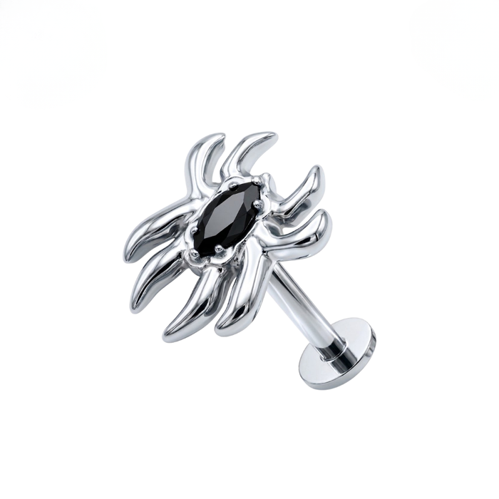 G23 Titanium Spider Black CZ Threadless Flatback Stud