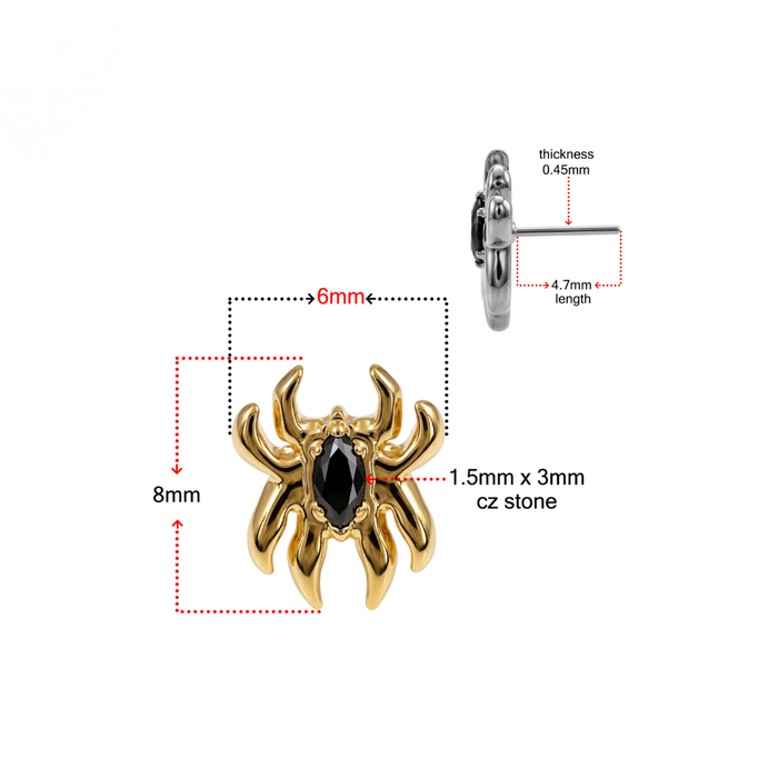 G23 Titanium Spider Black CZ Threadless Labret Accessory Top