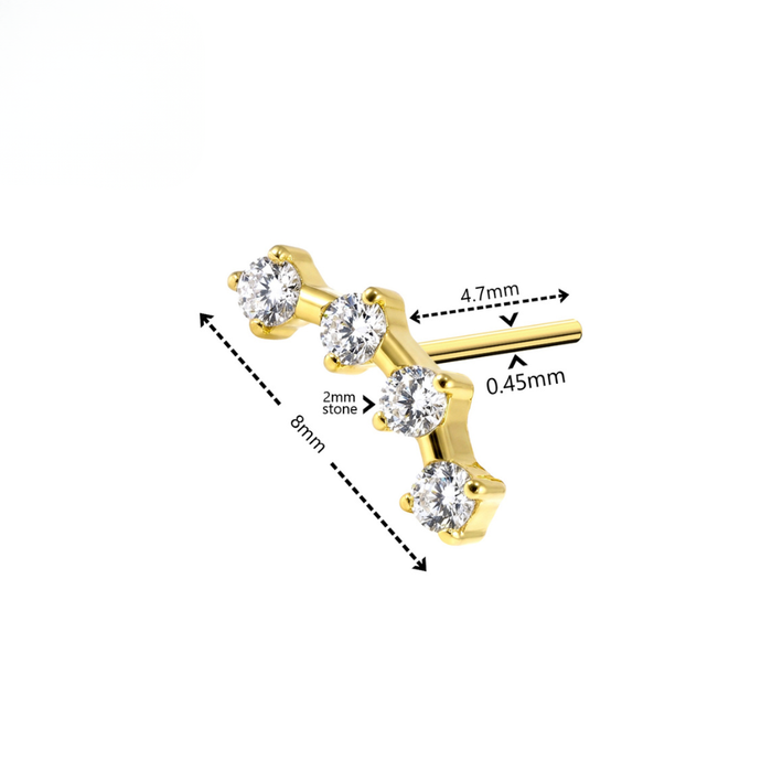 G23 Titanium Four CZ Cluster Threadless Labret Accessory Top