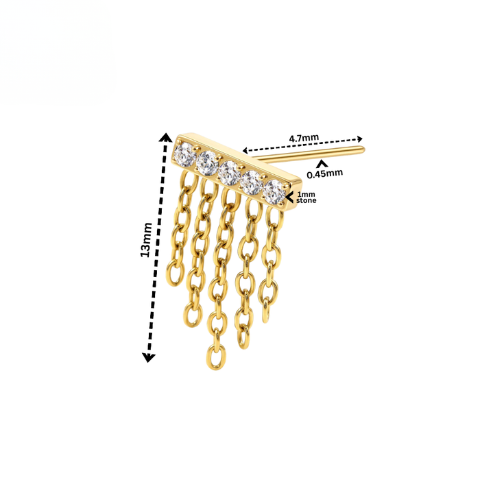 G23 Titanium CZ Chain Fringe Threadless Labret Accessory Top
