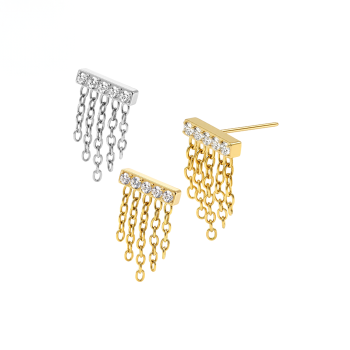 G23 Titanium CZ Chain Fringe Threadless Labret Accessory Top