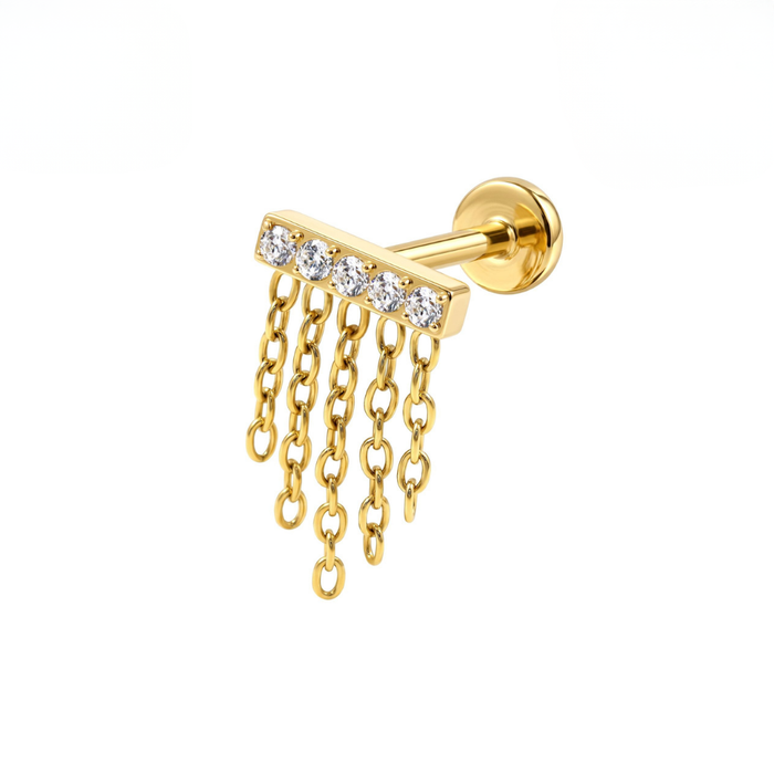 G23 Titanium CZ Chain Fringe Threadless Flatback Stud