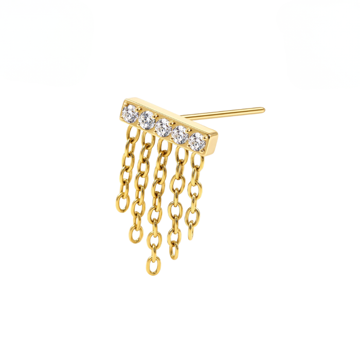 G23 Titanium CZ Chain Fringe Threadless Labret Accessory Top