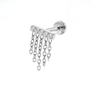 G23 Titanium CZ Chain Fringe Threadless Flatback Stud