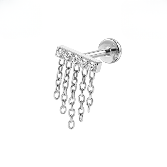 G23 Titanium CZ Chain Fringe Threadless Flatback Stud