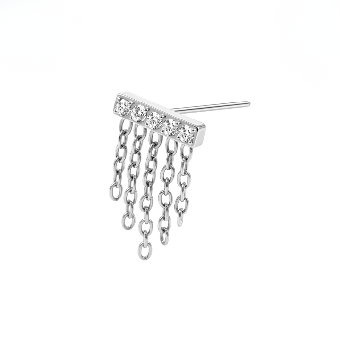 G23 Titanium CZ Chain Fringe Threadless Labret Accessory Top