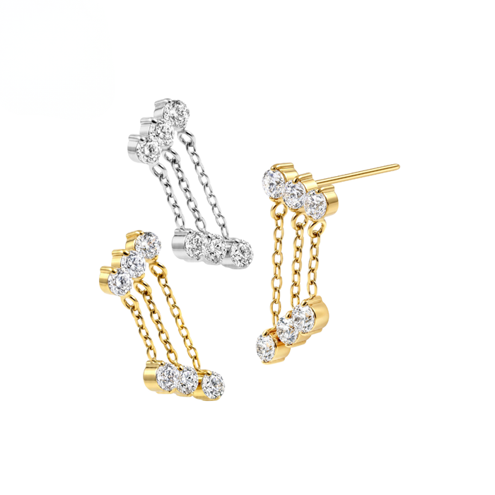 G23 Titanium Triple CZ Chain Drape Threadless Labret Accessory Top
