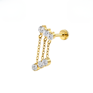 G23 Titanium Triple CZ Chain Drape Threadless Flatback Stud