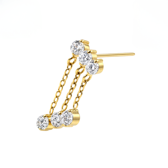 G23 Titanium Triple CZ Chain Drape Threadless Labret Accessory Top