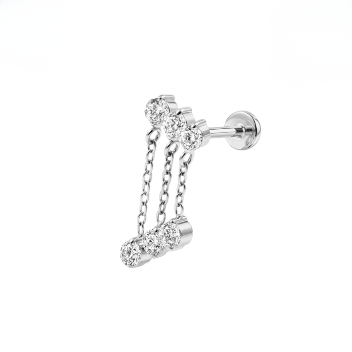 G23 Titanium Triple CZ Chain Drape Threadless Flatback Stud