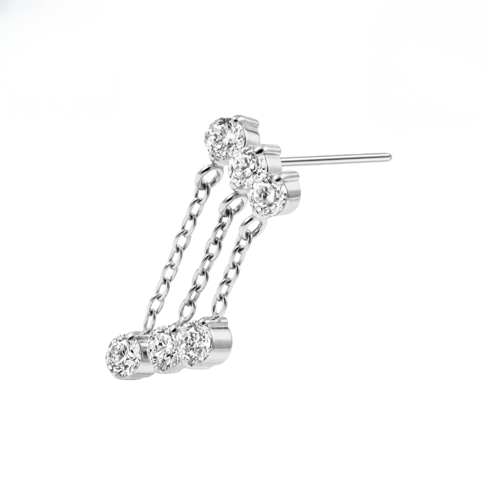 G23 Titanium Triple CZ Chain Drape Threadless Labret Accessory Top
