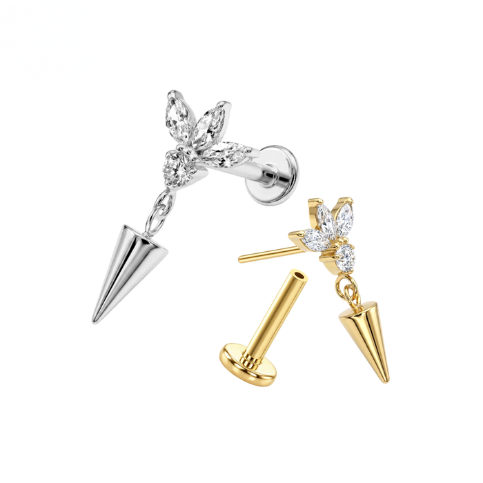 G23 Titanium Marquise Flower Spike Dangling Threadless Flatback Stud