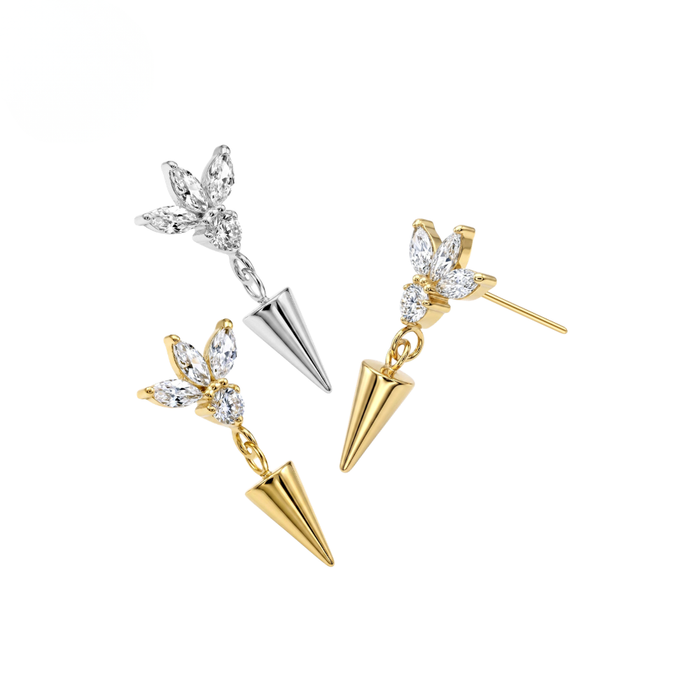 G23 Titanium Marquise Flower Spike Dangling Threadless Labret Accessory Top