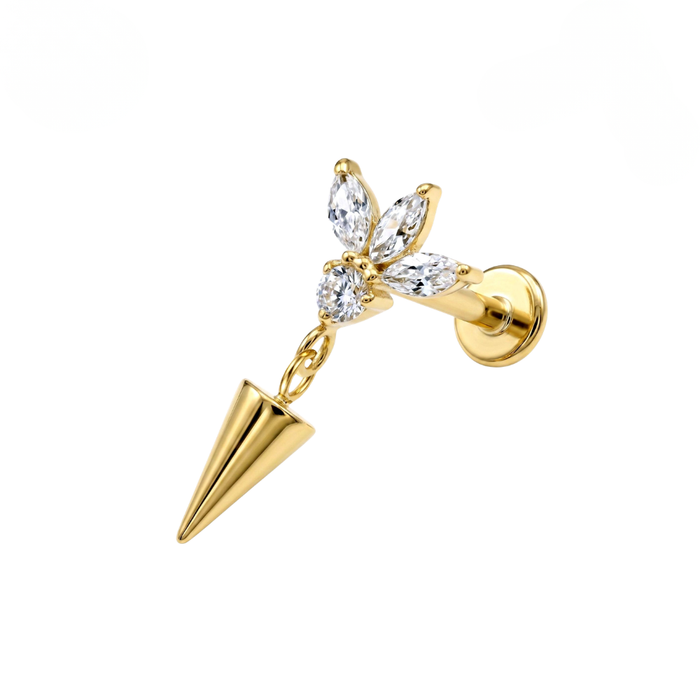 G23 Titanium Marquise Flower Spike Dangling Threadless Flatback Stud