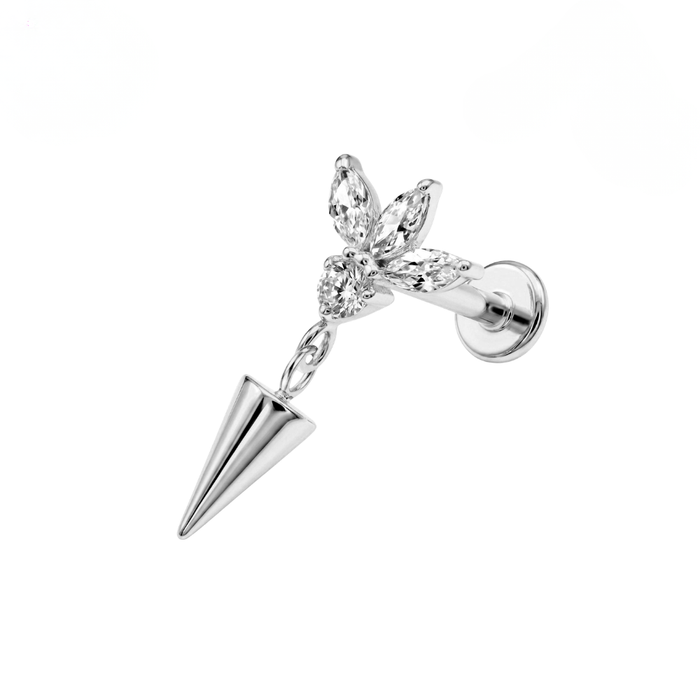 G23 Titanium Marquise Flower Spike Dangling Threadless Flatback Stud
