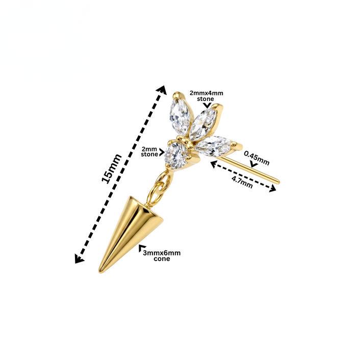 G23 Titanium Marquise Flower Spike Dangling Threadless Labret Accessory Top