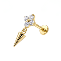 G23 Titanium Flower CZ Spike Dangling Threadless Flatback Stud