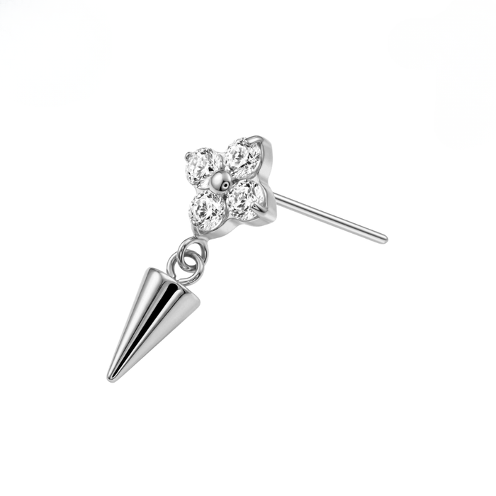 G23 Titanium Flower CZ Spike Dangling Threadless Labret Accessory Top