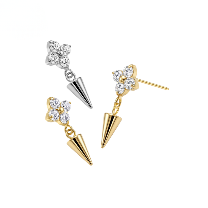 G23 Titanium Flower CZ Spike Dangling Threadless Labret Accessory Top