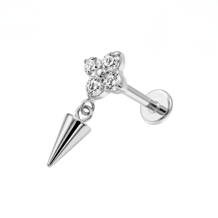 G23 Titanium Flower CZ Spike Dangling Threadless Flatback Stud