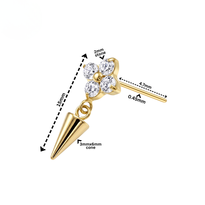 G23 Titanium Flower CZ Spike Dangling Threadless Labret Accessory Top