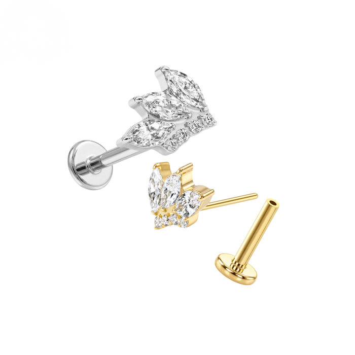 G23 Titanium Marquise CZ Butterfly Threadless Flatback Stud