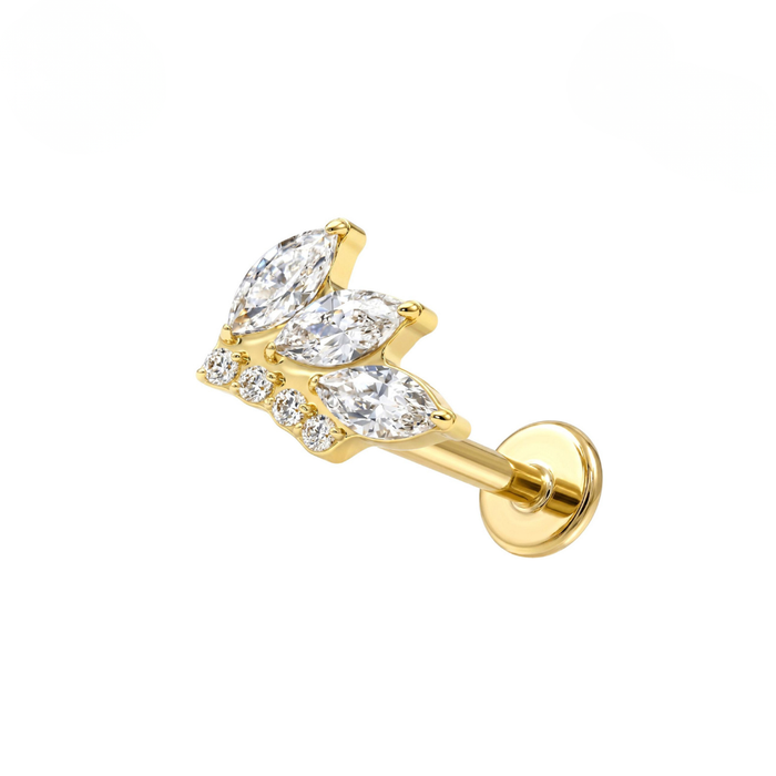 G23 Titanium Marquise CZ Butterfly Threadless Flatback Stud