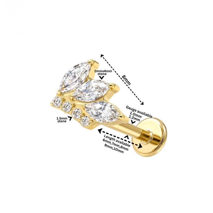 G23 Titanium Marquise CZ Butterfly Threadless Flatback Stud