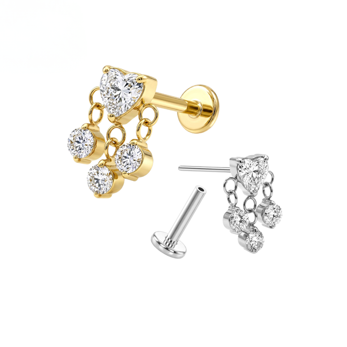 G23 Titanium Heart CZ Triple Drop Threadless Flatback Stud