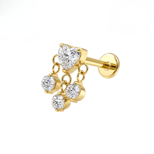 G23 Titanium Heart CZ Triple Drop Threadless Flatback Stud