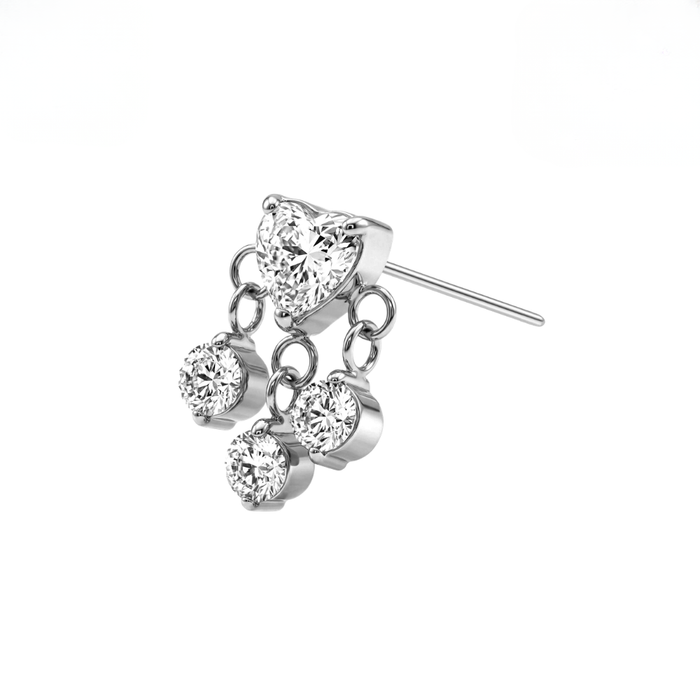 G23 Titanium Heart CZ Triple Drop Threadless Labret Accessory Top