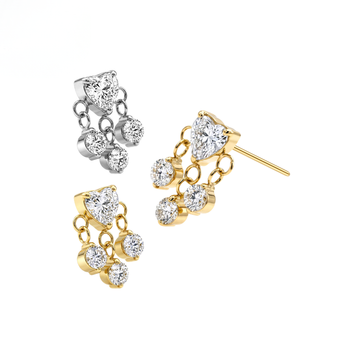 G23 Titanium Heart CZ Triple Drop Threadless Labret Accessory Top