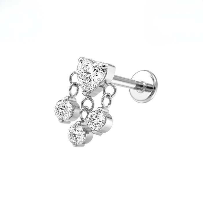 G23 Titanium Heart CZ Triple Drop Threadless Flatback Stud