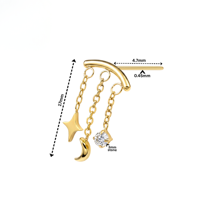 G23 Titanium Celestial Charm Chain Dangling Threadless Labret Accessory Top