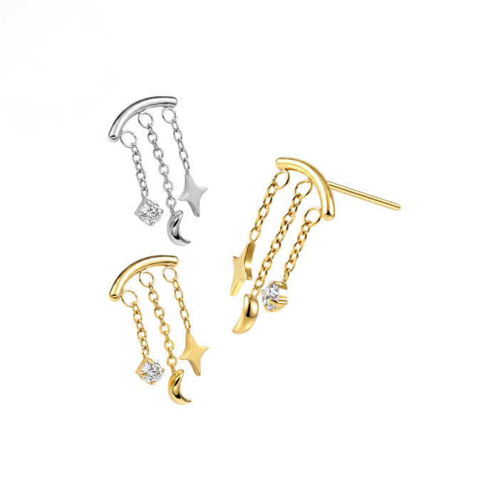 G23 Titanium Celestial Charm Chain Dangling Threadless Labret Accessory Top