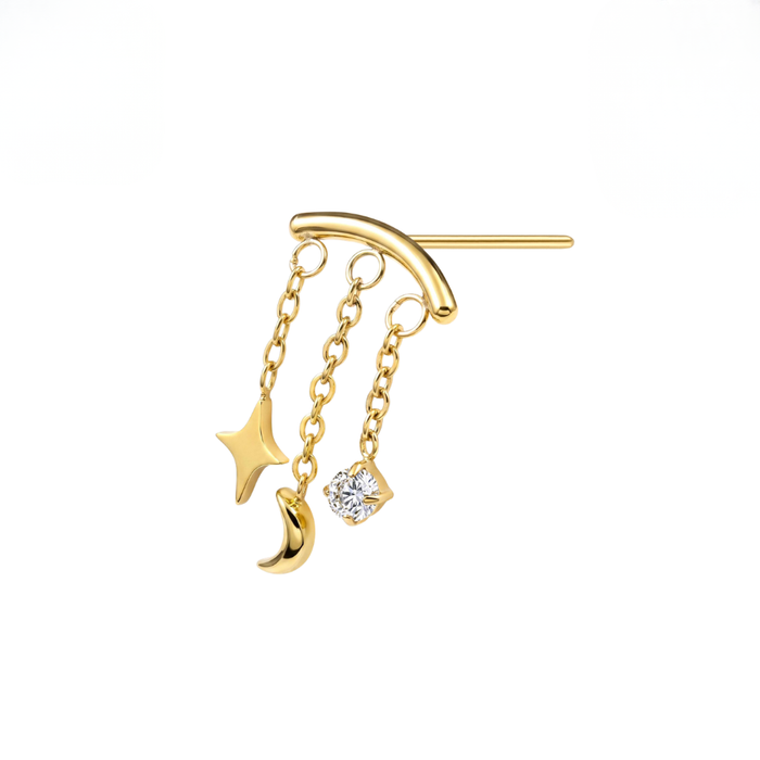 G23 Titanium Celestial Charm Chain Dangling Threadless Labret Accessory Top