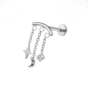 G23 Titanium Celestial Charm Chain Dangling Threadless Flatback Stud
