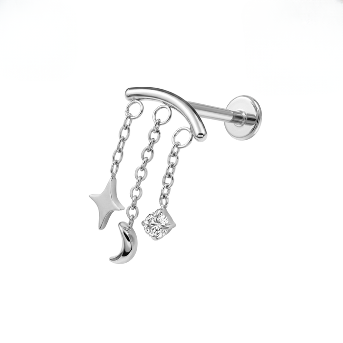 G23 Titanium Celestial Charm Chain Dangling Threadless Flatback Stud